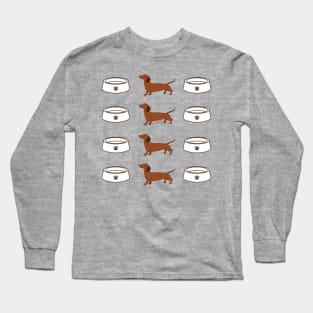 Brown Dachshund dog with a bowl pattern Long Sleeve T-Shirt